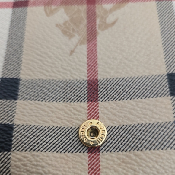 Burberry Haymarket Nova Check Bifold Wallet Brown Leather Gold Buckle Italy - Picture 10 of 15